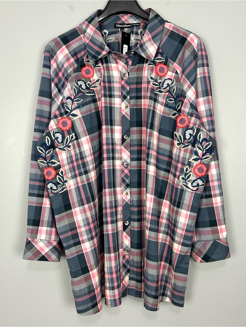 Tolani Estrella Embroidered Plaid Flannel Shirt Women’s Size 3X Button Front
